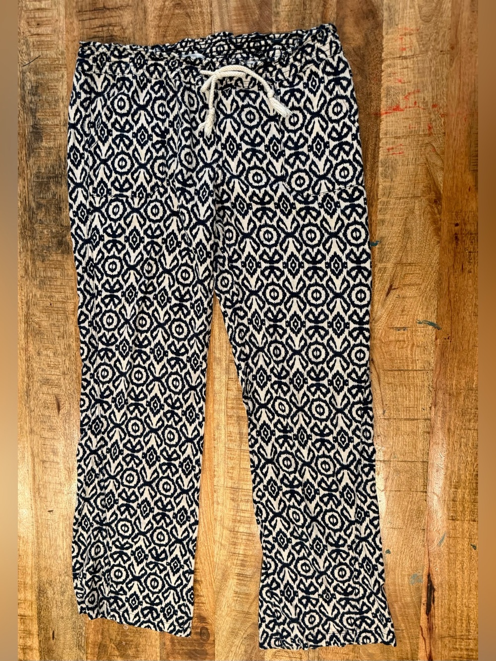 Cali 1850 Blue & White Wide Leg Tie Waist Pants Size Medium